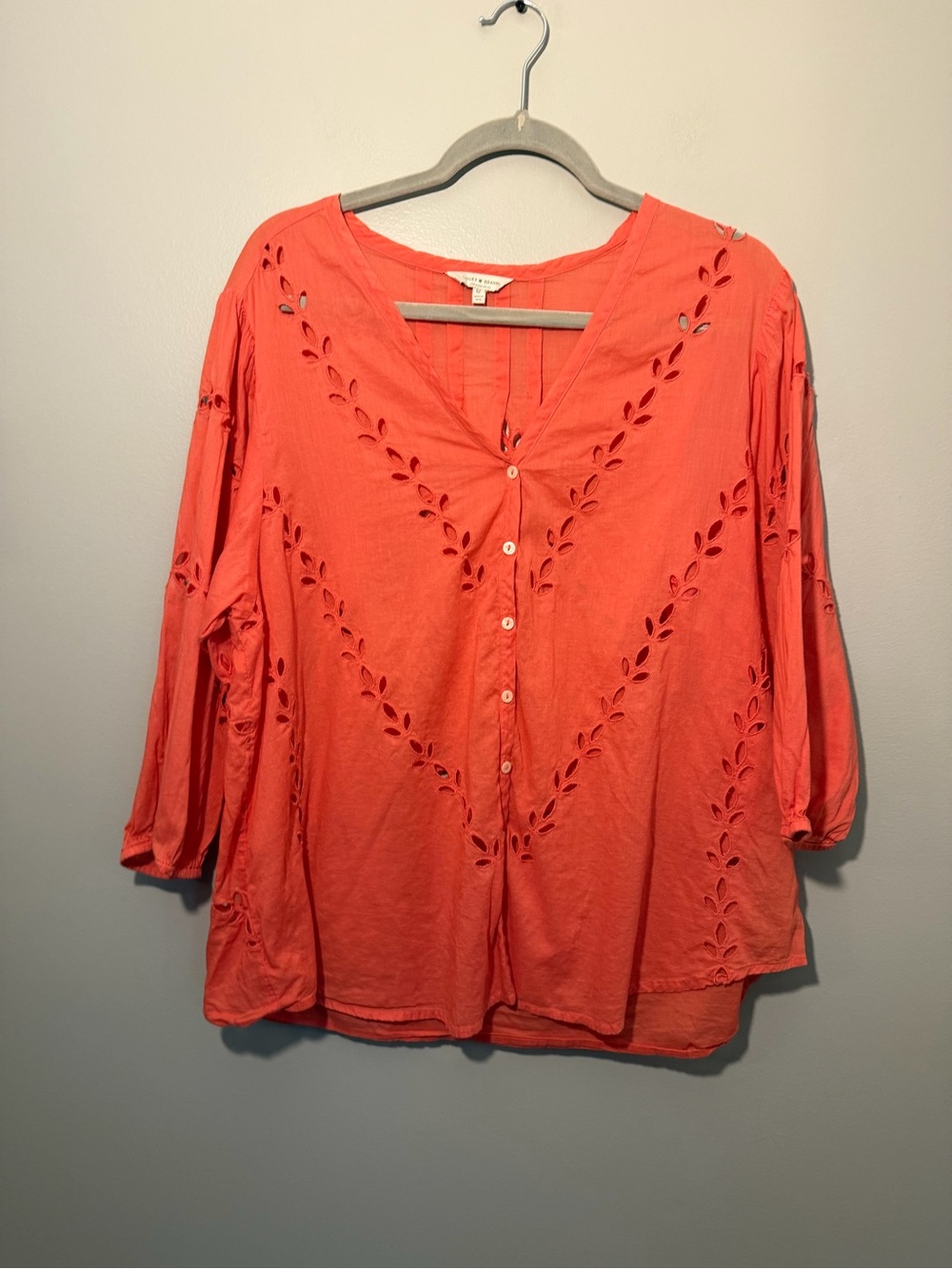 Lucky Brand Coral Eyelet Button-Down Blouse